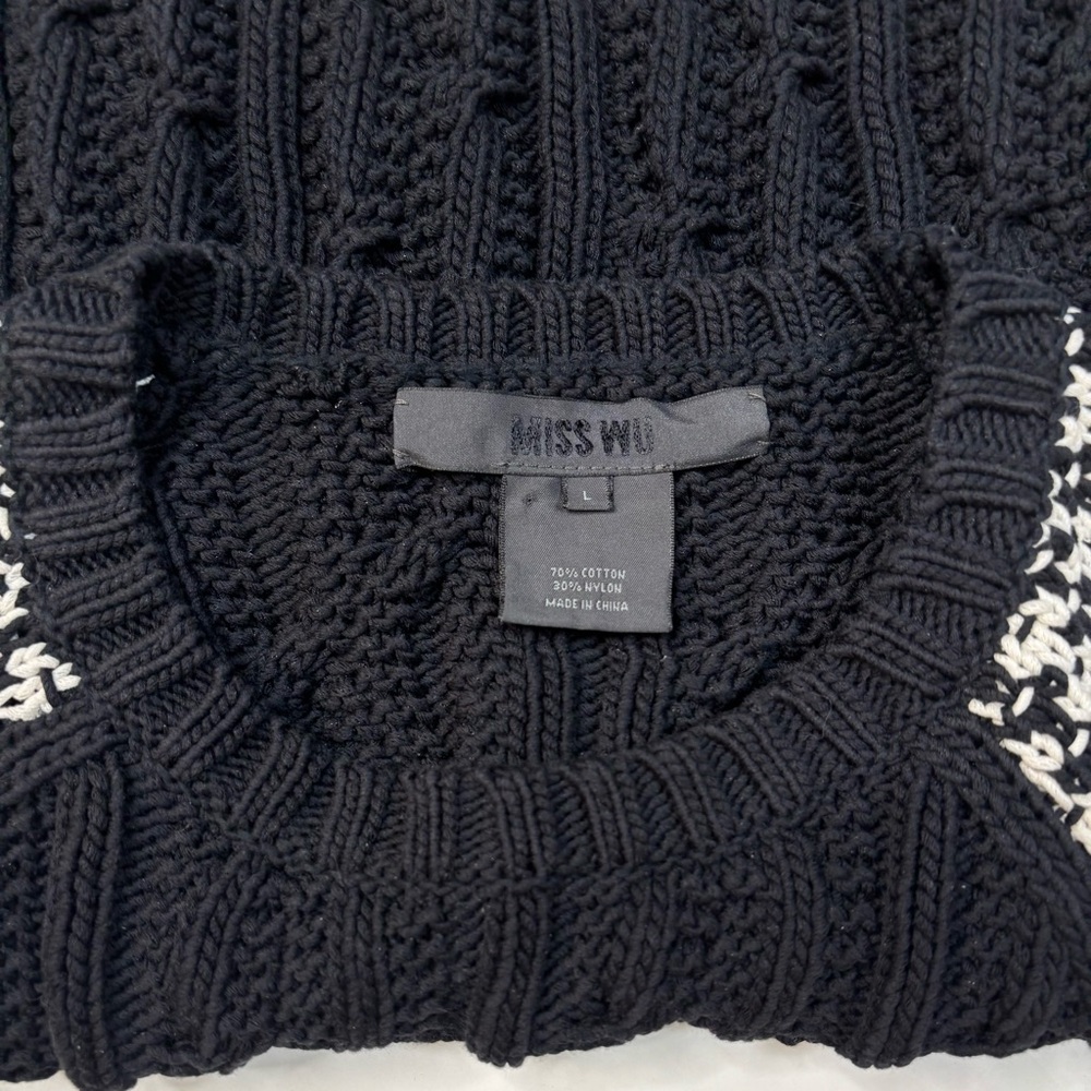 Miss Wu Jason Wu Black White Chunky Cable Knit Houndstooth Designer Sweater - Picture 4 of 11
